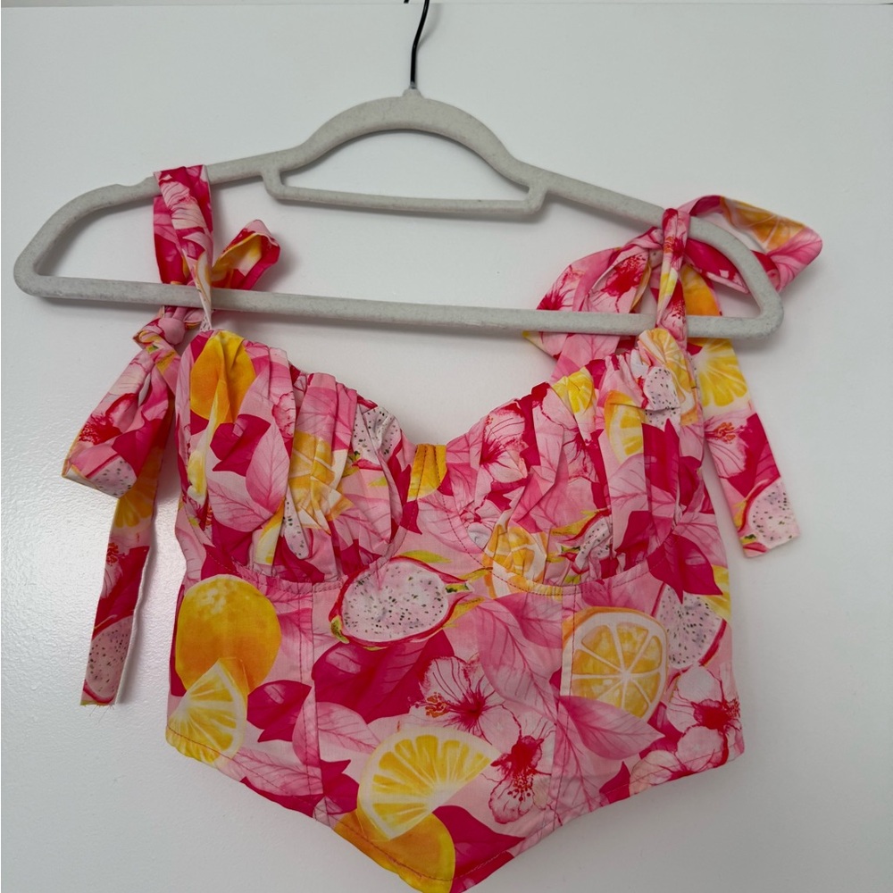 Women’s Pink and Yellow Lemon Floral Corset Top